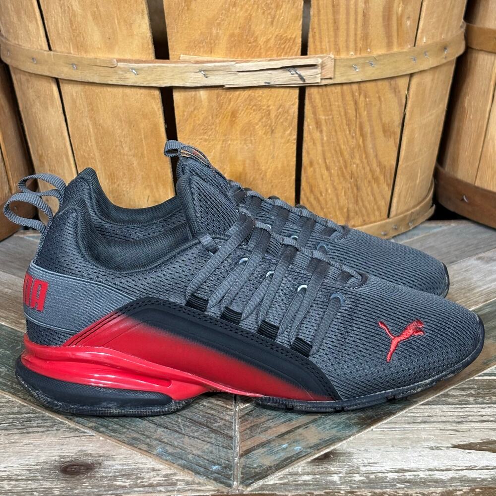 Puma Axelion Spark Dark Grey Red Cross Trainer Sneakers 376199-02 Youth Size 5